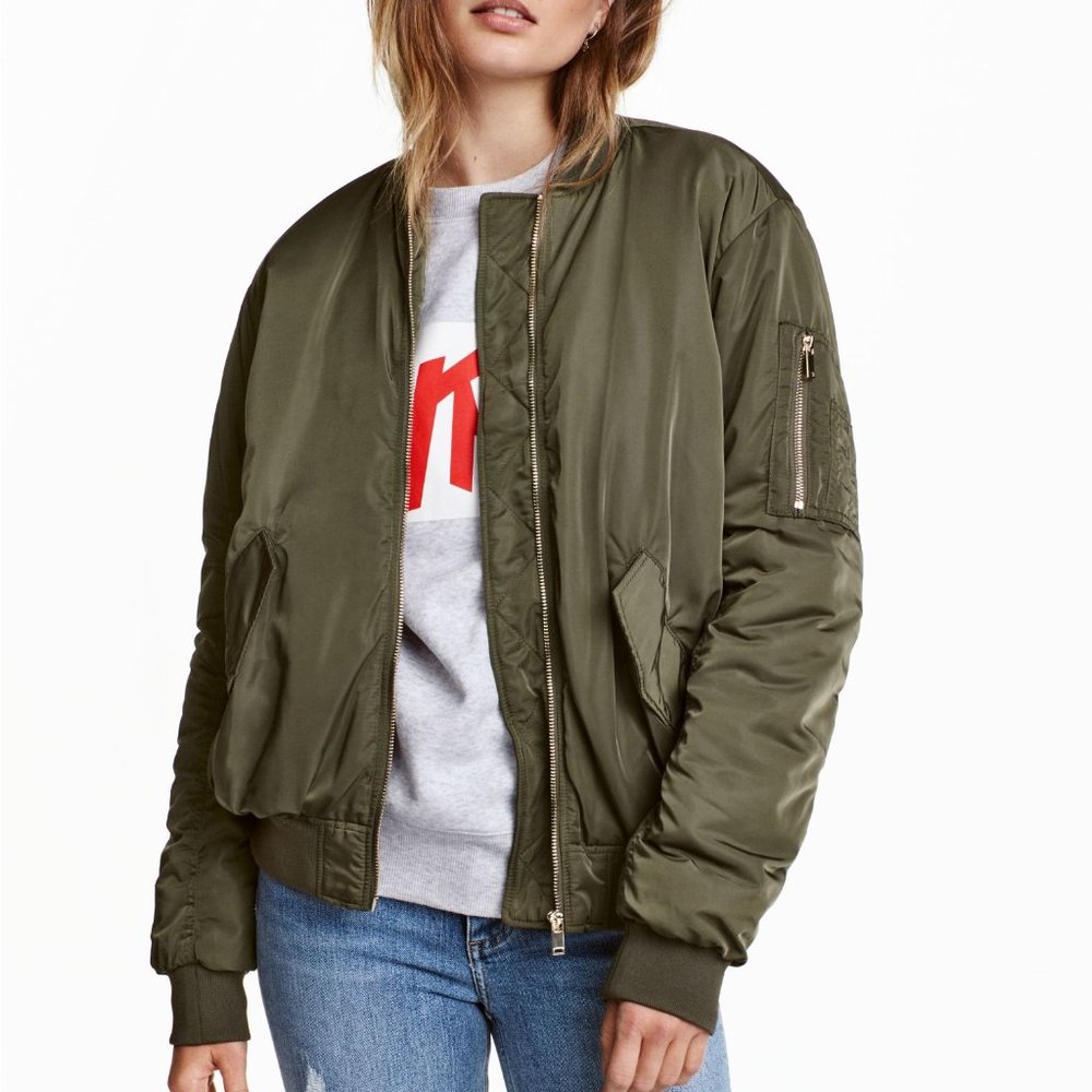 H&M Bomber Jacket Padded Green Size 6